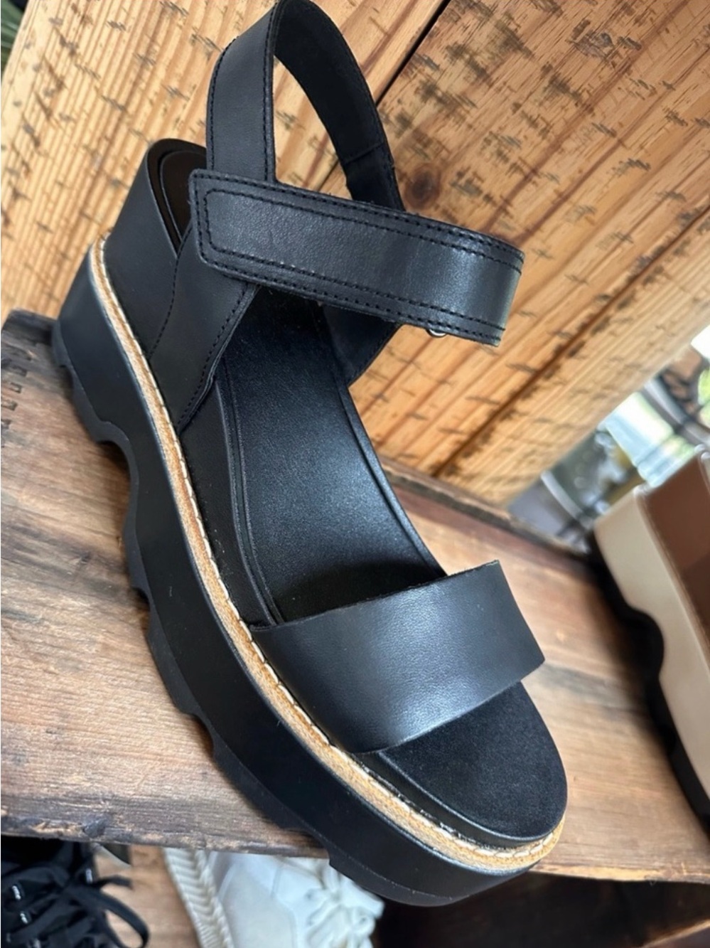 Sorel Joanie Strap Wedge Black Sea Salt
